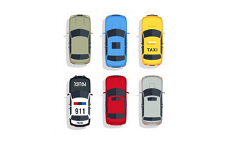国外出租车与警车俯视图扁平化图标设计素材解析